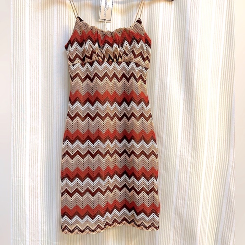 NWT “No Comment “ Zig Zag Pattern Mini Dress With Spaghetti Straps